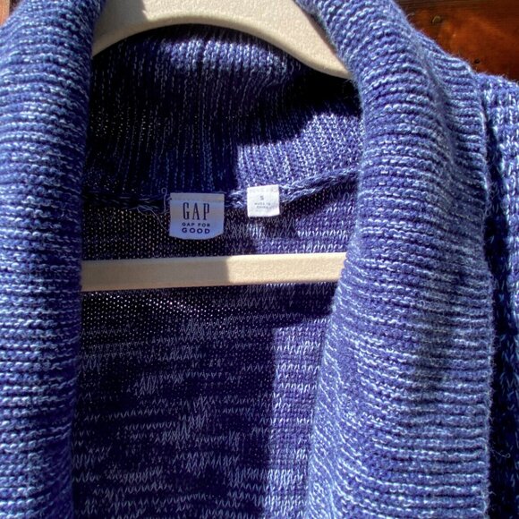Gap Womens Small Cardigan With Flap Collar Blue Sleeveless Sweater Knit Long - Picture 7 of 9